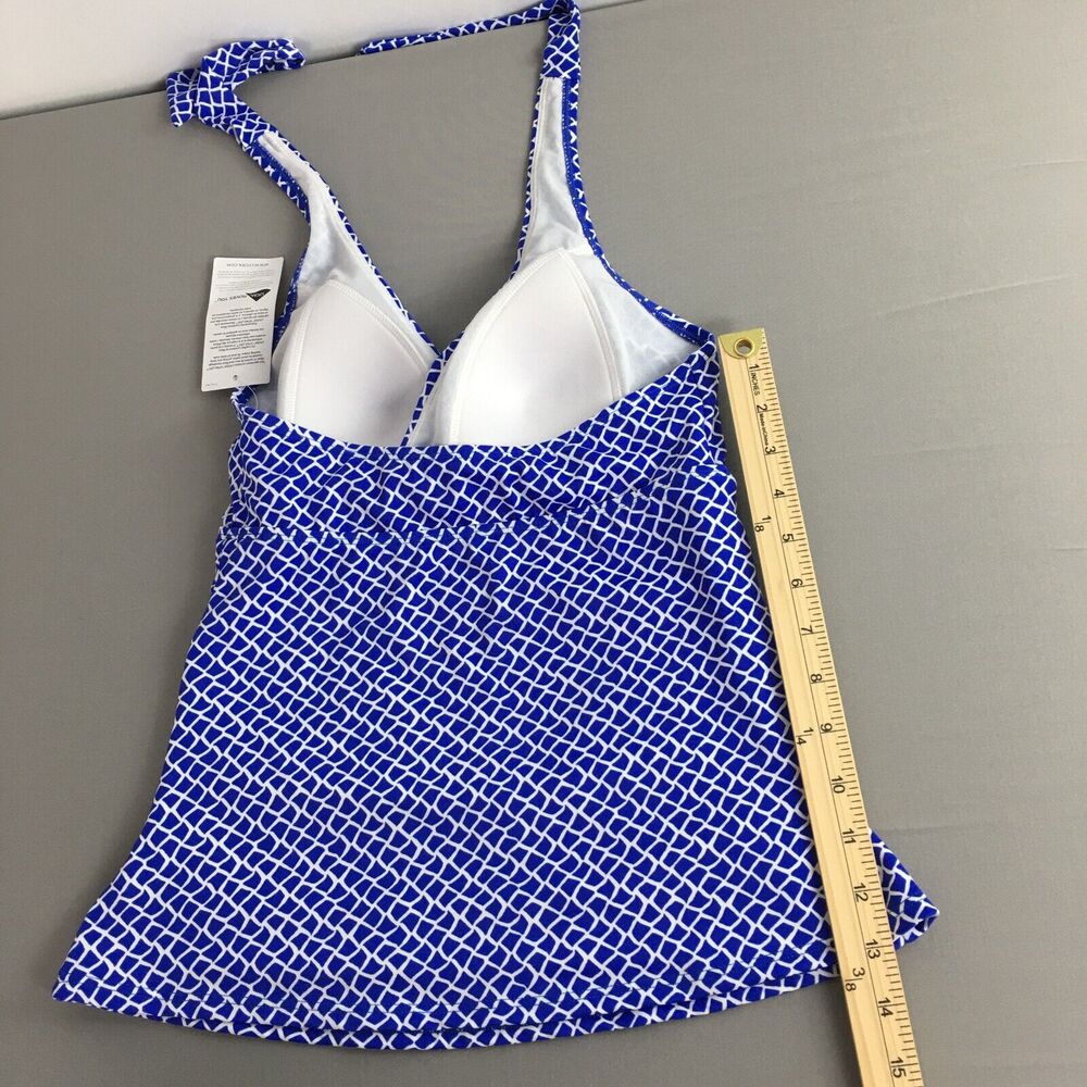 LL Bean Sunblocking Swimwear Halter Tankini Top Blue Beach White Woman Sz 6 NEW! - Picture 5 of 9